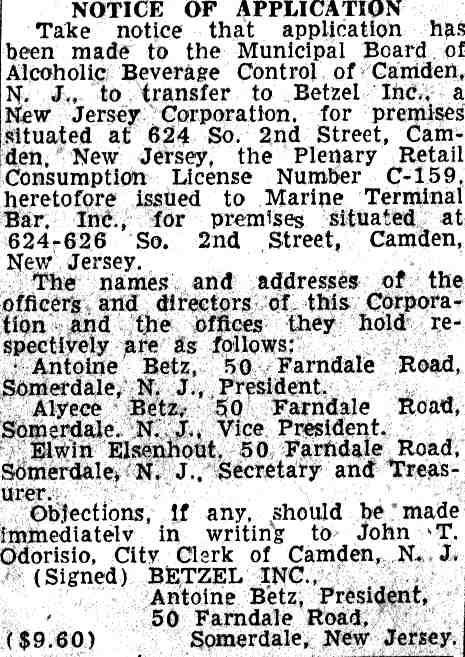 624 South 2nd Street, Marine Terminal Bar, November 25, 1955