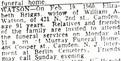 421 North 2nd Street, Watson obituary