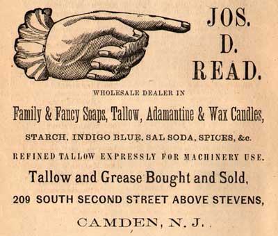 209 South 2nd Street, Joseph D. Read advertisement, 1872 Camden city directory, view 2