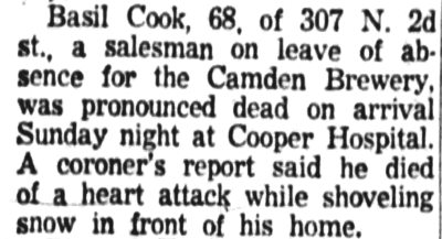 Basil Cook, 300 block North 2nd Street, February 17, 1958