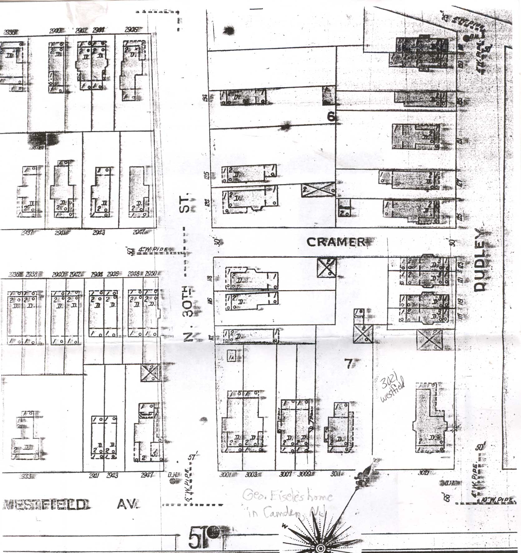 1906 Sanborn Map showing North 30th Street from Westfield Avenue to High Street