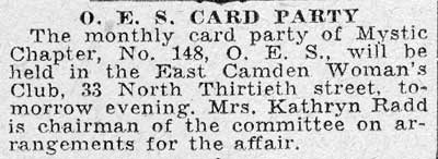 O. E. S. Card Party — Camden Courier-Post, October 21, 1931
