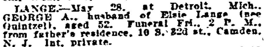 10 South 32nd Street, Philadelphia Inquirer death notice, May 31, 1922