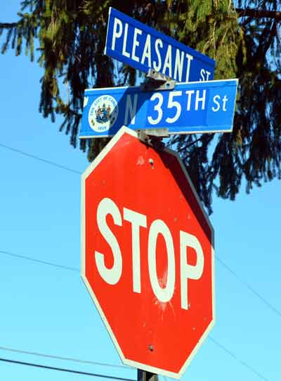 Pleasant Street & North 35th Street sign