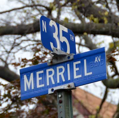 Merriel Avenue & North 35th Street sign