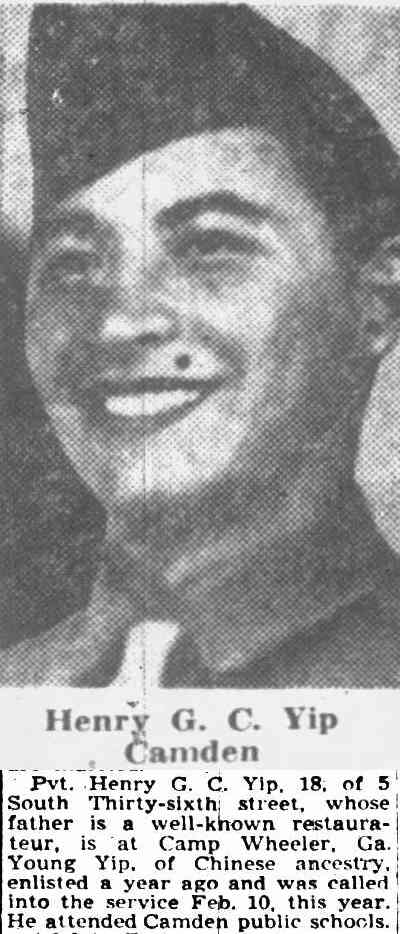 Pvt. Henry G. C. Yip, Camden Courier-Post, May 8, 1944