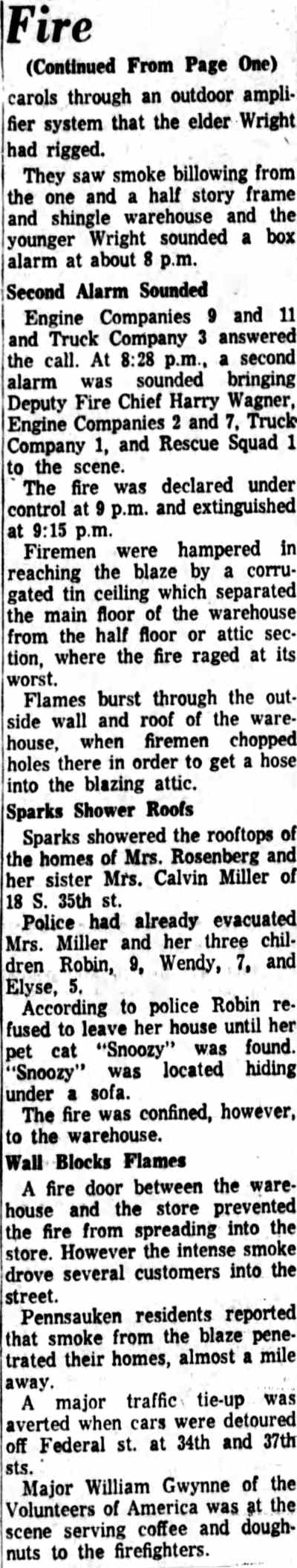 Flames Rake Warehouse in East Camden, page two continuation, Camden Courier-Post, December 22, 1961