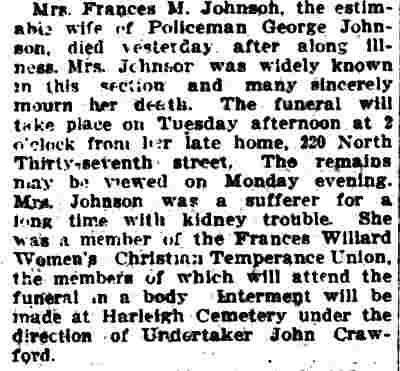 Death of Mrs. Frances M. Johnson