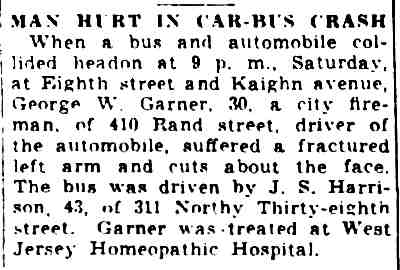 Man Hurt in Car-Bus Crash — George W. Garner