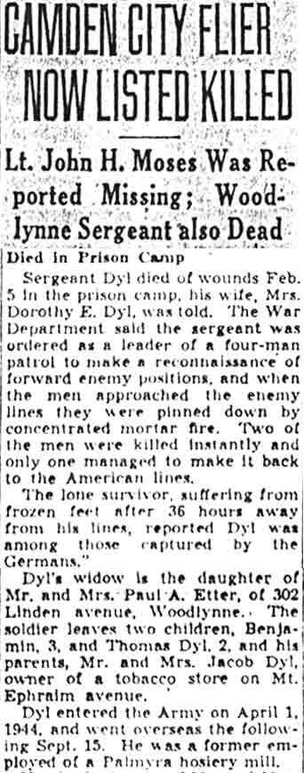 Camden City Flier Now Listed Killed — Camden Courier-Post, July 16, 1945