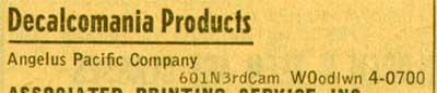 601 North 3rd Street. 1955 Angelus Pacific Company decals. 1955 New Jersey Bell Telephone Yellow Pages listing.