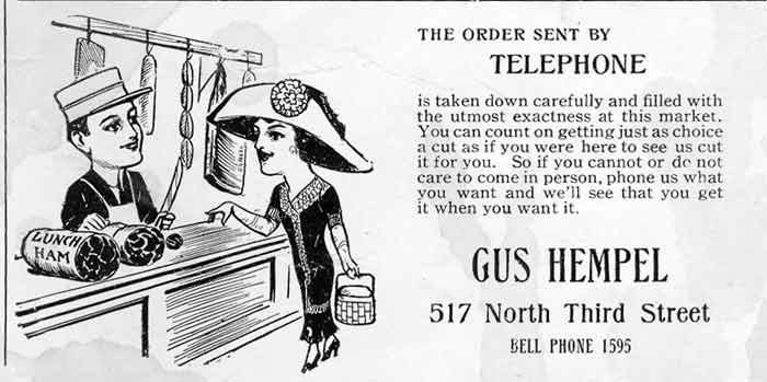 517 North 3rd Street. Gus Hempel butcher. 1919 Camden High School Purple & Gold Yearbook Ad.
