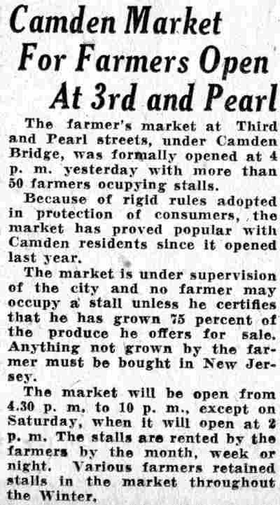 Camden Market For Farmers Open At 3rd and Pearl — Camden Courier-Post, June 10, 1932