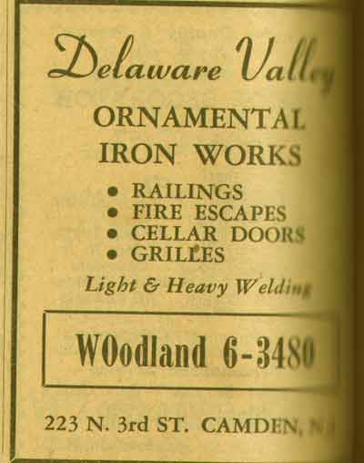 223 North 3rd Street. 1955 D elaware Valley Ornamental Iron Works. 1955 New Jersey Bell Telephone Yellow Pages Ad.