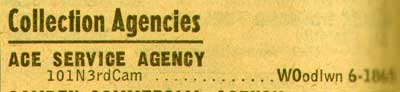 101 North 3rd Street. 1955 Ace Service Agency 1955 Industrial Engraving Company. 1955 New Jersey Bell Telephone Yellow Pages Advertisements.
