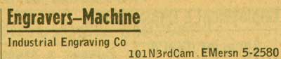 101 North 3rd Street. 1955 Ace Service Agency 1955 Industrial Engraving Company. 1955 New Jersey Bell Telephone Yellow Pages Advertisements.