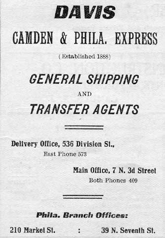 7 North 3rd Street. 1906 Davis Camden & Philadelphia Express Robert G. Hann & Son, proprietors Robert G. Hann & Edward T. Hann.