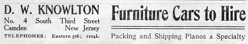 3 South 3rd Street. 1906 D.W. Knowlton Movers. 1906 Camden City Directory Ad.
