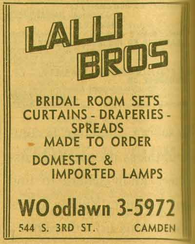 544 South 3rd Street. 1955 Lalli Brothers. 1955 New Jersey Bell Telephone Yellow Pages Ad.