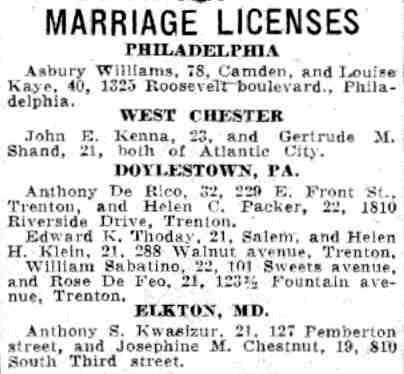 810 South 3rd Street. 1932 Josephine M. Chestnut. Camden Courier-=Post June 4, 1932.