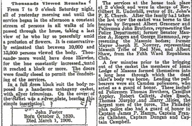 Camden Witnessed Greatest Demonstration of Its Kind Since Gen. Sewell’s Burial THOUSANDS PAID TRIBUTE TO DEAD CROWD ABOUT THE FOSTER HOME AND PICTU...