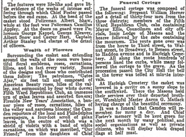 Camden Witnessed Greatest Demonstration of Its Kind Since Gen. Sewell’s Burial THOUSANDS PAID TRIBUTE TO DEAD CROWD ABOUT THE FOSTER HOME AND PICTU...