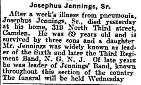 Josephus Jennings, Sr. — Philadelphia Inquirer, April 6, 1914