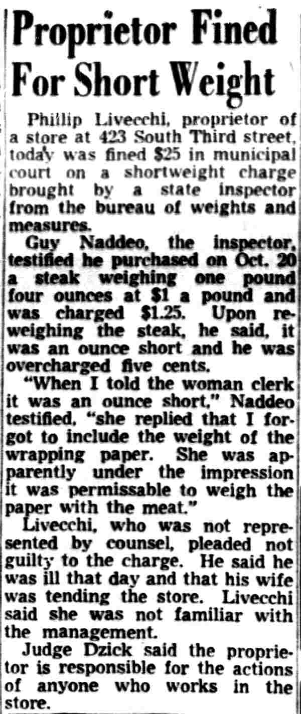 Proprietor Fined For Short Weight — Camden Courier-Post, November 29, 1950