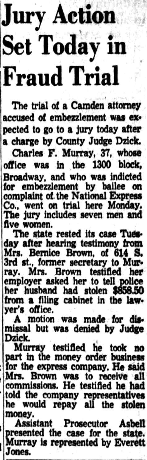 Jury Action Set Today in Fraud Trial — Camden Courier-Post, May 15, 1957