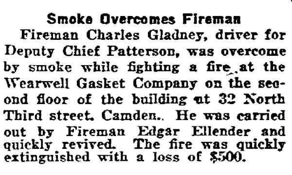 Smoke Overcomes Fireman — Philadelphia Inquirer, July 6, 1921