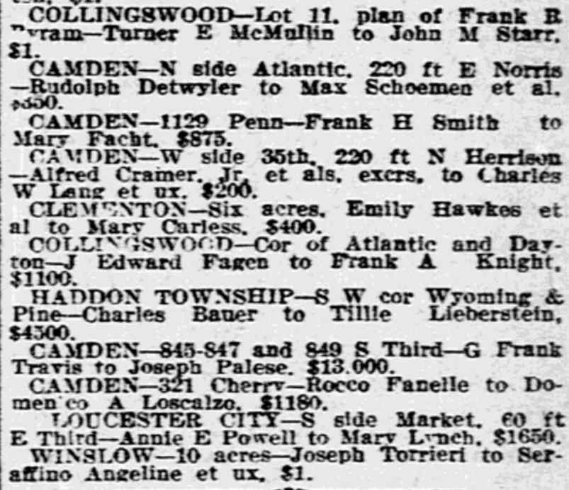 Real Estate Transfers — Philadelphia Inquirer, November 11, 1914