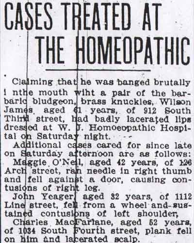Cases Treated at the Homeopathic — Philadelphia Inquirer, July 28, 1913