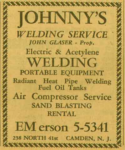 Johnny's Welding Service advertisement, 238 North 41st Street, 1955