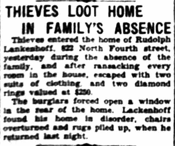 Thieves Loot Home in Family's Absence newspaper clipping