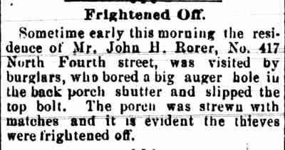 Frightened Off newspaper clipping, 417 North Fourth Street