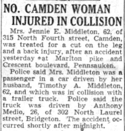 No. Camden Woman Injured in Collision newspaper clipping