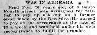 Was in Arrears newspaper clipping, 8 South Fourth Street