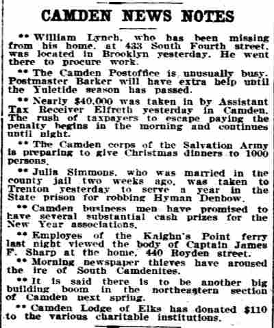 Camden News Notes column, December 1906