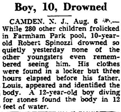 Boy, 10, Drowned newspaper clipping