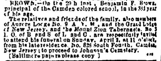 828 South 4th Street — Benjamin F. Brown clipping, The Press (Philadelphia)