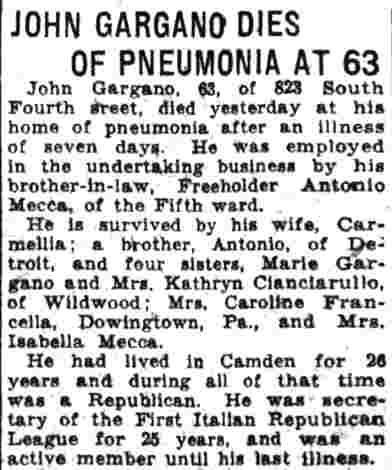 John Gargano Dies of Pneumonia at 63 newspaper clipping