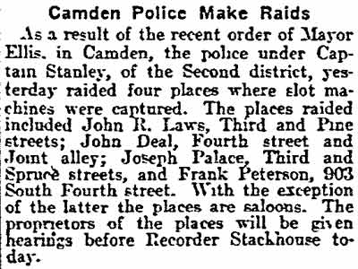 903 South 4th Street — Camden Police Make Raids clipping, Philadelphia Inquirer, February 16, 1905