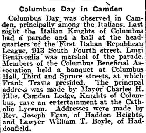 Columbus Day in Camden newspaper clipping