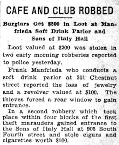 Cafe and Club Robbed newspaper clipping