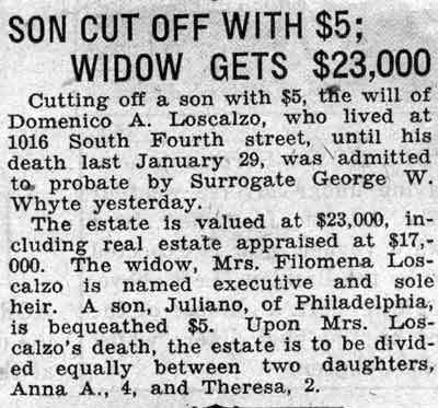 Son Cut Off With $5; Widow Gets $23,000 newspaper clipping