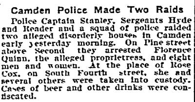 Camden Police Made Two Raids newspaper clipping