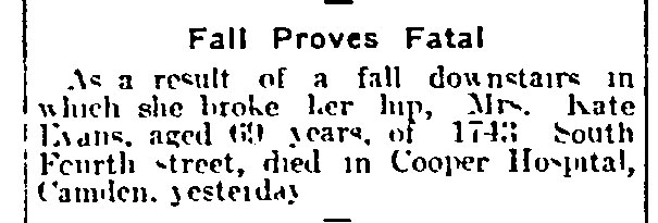 Fall Proves Fatal newspaper clipping