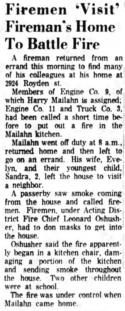 Firemen Visit Fireman's Home To Battle Fire, Camden Courier-Post, February 8, 1962