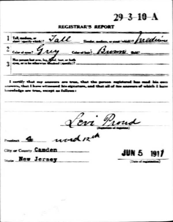 John Joseph Clynes Jr. World War I draft registration card (reverse)