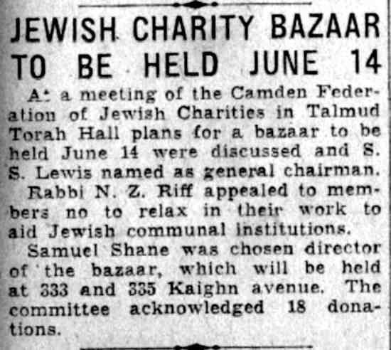 Camden Courier-Post article "Jewish Charity Bazaar to Be Held June 14" about the Camden Federation of Jewish Charities